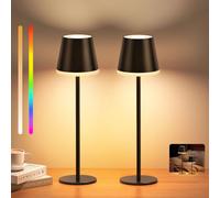 NIBSHOOM Lampada da Tavolo Senza Fili Dimmabile,5200mAh Lampada da Tavolo Ricaricabile con Luce Calda e RGB,IP54 e Altezza Regolabile per Esterno,Camera da Letto,Sala da Pranzo-2 pezzi