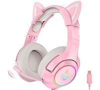NiC IS COCNG Cuffie Da Gioco Gaming Rosa con Orecchie di Gatto USB Cablate | Auricolari Gaming headset con Microfono, Suono Surround 7.1, Riduzione del Rumore, Luce LED, Cat Ear, Per Adulti Ragazze PC