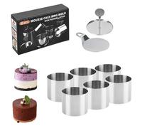 NiC IS COCNG Stampo per Mousse e Cheesecake, 6 Pezzi Acciaio Inossidabile 304, Anelli Tondo Cakes con Base Spingitore e Levastampi, per Dolci, Torte, Panini, Gelato - Stampo Sformo per Cucina