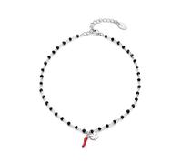 NICANDRA Collana Donna Argento Portafortuna con Ciondolo Quadrifoglio e Cornetto - Girocollo Regolabile in Acciaio Inossidabile 40-48 cm - Simbolo di Fortuna e Protezione