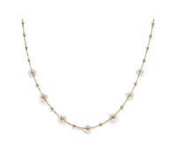 NICANDRA Collana Donna Oro Placcato 14 Kt con Perline e Fiorellini Bianchi - Girocollo in Acciaio Inossidabile Regolabile 38-46 cm - Made in Italy