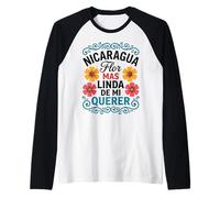 Nicaragua Flor mas Linda De Mi Querer Floreale Maglia con Maniche Raglan