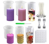 NICAVKIT 6Pcs stampi per candele in silicone,3D Cilindriche stampi per candele e stoppini per candele, per versare come decorazioni per la casa fai da te, candele profumate e sapone