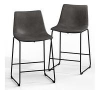 NicBex Sgabelli da bar in stile retrò Crazy-Horse in pelle con gambe in metallo, sgabelli da bar per salotto, cucina, isola, set di 2, (colore grigio) (A-GE17019-USSU014)