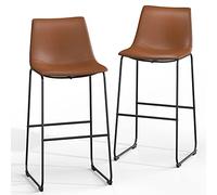 NicBex Sgabelli da bar in stile retrò Crazy-Horse in pelle con gambe in metallo, sgabelli da bar per salotto, cucina, isola, set di 2, (colore noce) (A-GE17021-USSU014)