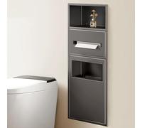 Nicchia a parete con porta carta igienica e cestino della spazzatura, in acciaio inox, per bagno, mensola impermeabile per uso domestico, organizer salvaspazio