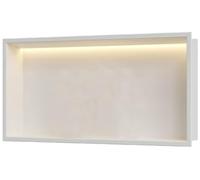 Nicchia da incasso in acciaio inossidabile con LED, non necessita di piastrelle, finitura in metallo, ideale per l'organizzazione del bagno, bianco, 62 x 32 x 12,5 cm