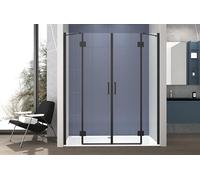 Nicchia Doccia 160 cm Saloon DOPPIO BATTENTE Cristallo Temperato 6mm Profilo NERO OPACO H200 cm LENA