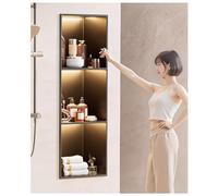 Nicchia Doccia In Acciaio Inox Con Striscia Luminosa A LED, Mobiletto Doccia A Incasso Nascosto, Mensola Doccia Moderna Per Riporre Oggetti E Illuminazione, Ideale Per Bagno(nero,900x280x125 mm)