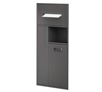 Nicchia Doccia in Acciaio Inox e Porta Carta igienica da Incasso con mobiletto portaoggetti e Porta scopino per Hotel e spazi pubblici - Nero e Grigio 30x65 cm