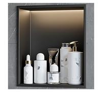 Nicchia doccia, scaffale portaoggetti impermeabile incorporato in acciaio inossidabile con luci, shampoo da bagno in un unico pezzo articoli da toeletta arredamento alkov, facile da installare, nero