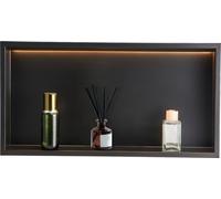 VEVOR Nicchia per Doccia, 33,0 x 63,5 x 10,2 cm, Nicchia in Acciaio Inossidabile da Incasso a Parete con Striscia LED, Porta Sapone e Shampoo, Sigillato Impermeabile, Singolo Strato, Nero
