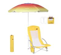 Nice C Sedia da spiaggia per adulti con ombrello e frigorifero, schienale alto, portabicchieri, borsa per il trasporto, compatta e robusta per esterni, campeggio (confezione da 1)