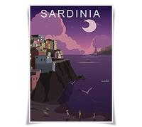 Nice Captain Poster con vista notturna di 100 città, famosi viaggi cittadini, poster di viaggi siti turistici globali poster da parete decorazione per la casa (Italia Sardegna)