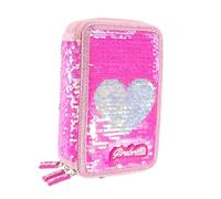 Nice Group - Girabrilla Astuccio per la Scuola a 3 scomparti, Magenta con Cuore Dorato, Taglia Unica, 02556F