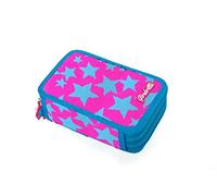 Nice Group - Girabrilla Astuccio per la Scuola a 3 scomparti, Rosa con Stelle Turchesi, Taglia Unica, 02556D