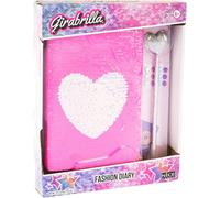 Girabrilla Nice Group Fashion Diary Heart, Diario con Paillettes Reversibili, Penna Pom Pom, Adesivi Gemme e Stickers