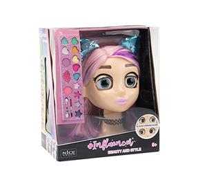 Nice Group - Influencer Make Up Doll, Testa da Truccare e Pettinare con Occhi cambia Colore per Bambine