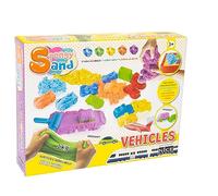 Nice Group - Spongy Sand Transport, Set di Sabbia Colorata con 4 stampi di Mezzi di Trasporto e 2 Forme di Automobile