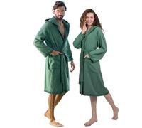 nice homeit Accappatoio Donna e Uomo in Spugna 100% Cotone - Accappatoio Super Assorbente con Cappuccio - Morbido, Leggero, Anti-Pilling, Design Italiano. (M, VERDONE)