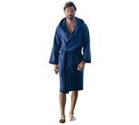 nice homeit Accappatoio Donna e Uomo in Spugna 100% Cotone - Accappatoio Super Assorbente con Cappuccio - Morbido, Leggero, Anti-Pilling, Design Italiano. (XL, BLU SCURO)