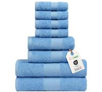 nice homeit Set Asciugamani Medie, in Cotone 100%, 8 Pezzi Asciugamani, Made in Italy. Extra Morbido Assorbente. 2 Asciugamani + 2 Asciugamani Ospite + 4 Lavette (Azzurro)