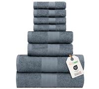 nice homeit Set Asciugamani Medie, in Cotone 100%, 8 Pezzi Asciugamani, Made in Italy. Extra Morbido Assorbente. 2 Asciugamani + 2 Asciugamani Ospite + 4 Lavette (Grigio scuro)