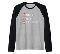 Nice Naughty I Tried My Best Christmas List Shirt Xmas Maglia con Maniche Raglan
