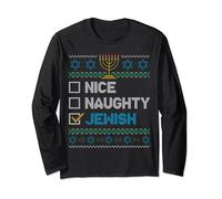 Nice Naughty Jewish Ugly Christmas Sweater Funny Hanukkah Maglia a Manica