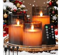 NICE POINT Candele a LED senza fiamma, ricaricabili lampeggianti, in vera cera, con telecomando e timer, stoppino oscillante, candele elettroniche in vetro trasparente grigio per decorazione della