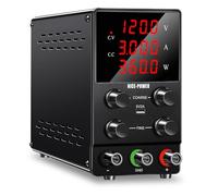NICE-POWER Adattatore DC regolabile (0-120 V, 0-3 A), commutazione variabile controllata ad alta precisione con display LED a 4 cifre con 5 V/2 A, porta USB per uscita di prova e cavo di ingresso