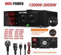 NICE-POWER Alimentatore CC da banco LAB 3000 W, con interruttore di uscita Controllo software RS232, 15 V 100 A, 30 V 60 A 80 A, 80 V 20 A, 200 V 10 A 30V 40A 1200W