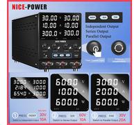 NICE-POWER SPS3010-2KD Alimentatore DC Regolabile, Doppio Canale 30V 10A, 60V 10A, 30V 20A, Alimentatore da Banco Regolato con USB, Supporto per connessioni in parallelo e in serie