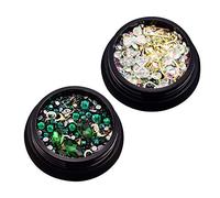 Nice Processing2 Box 3D Nail Jewelry Colorful Mixed Acrylic Tip Diamond Flat Jewel Stone Nail Strass Manicure DIY Nail Art Decorazione Fiocco Verde Scuro 1 Ogni