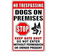 Niceast Divertente cartello in metallo con scritta in lingua inglese "Beware of Dog" Warning Do Not Enter No Trespassing Dogs On Premises Dog in Yard Stop Keep Gate Closed Sign for Fence Door Outdoor