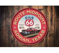 Niceast Route Midpoint, Adrian Texas, Route 66, Famous Route, Famous Route 66, Route 66, Route 66 Road, Road Sign Decor, Dad Garage, Man Cave Targa rotonda in metallo 30,5 x 30,5 cm
