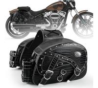 NICECNC Borse da sella in pelle per moto, 35L Borse da sella di grande capacità Borse laterali per moto con portabicchieri, compatible with Sportster Softail Dyna Shadow Road King universale, 2PCS