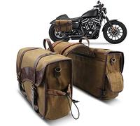NICECNC Borse da sella per moto, vintage, in tela cerata ad olio, borse laterali da sella Compatible with Harley Adventure Street Glide (marrone)