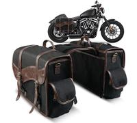 NICECNC Borse da sella per moto, vintage, in tela cerata ad olio, borse laterali da sella Compatible with Harley Adventure Street Glide (nero)