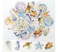 NICECONE 46 adesivi ad acquerello per scrapbooking, piccole conchiglie, stelle marine, cavallucci marini, animali marini, decorazioni fai da te, artigianato, diari, buste, custodie per telefono