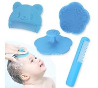 NICECONE Set di 3 spazzole per capelli per neonati, in silicone, per neonati e bambini, in morbido silicone, per massaggiare il cuoio capelluto, colore: blu