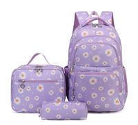 NICECY Il set zaino per studenti include una borsa per il pranzo e un astuccio adatto agli adolescenti come zaino da viaggio leggero(Margherita-viola)