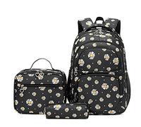 NICECY Il set zaino per studenti include una borsa per il pranzo e un astuccio adatto agli adolescenti come zaino da viaggio leggero(Margherita-nero)