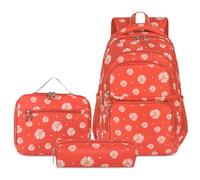 NICECY Il set zaino per studenti include una borsa per il pranzo e un astuccio adatto agli adolescenti come zaino da viaggio leggero(Rosso-arancione)