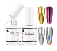 Nicedeco Chrome Mirror Base e Top Coat Semipermanente Soak Off UV LED Top Chrome Shine Nails Gel Metallico Unghie Base Gel 2x15ml