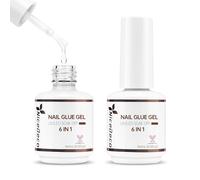 Nicedeco Colla per Unghie Finte Extra Forte Nail Glue Colla Gel Unghie per Tip UV 6 in 1 Nail Glue Gel Lampada UV Necessaria 2 x 15ml