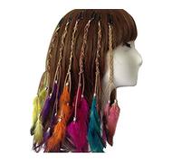 Nicedmm 6 extension colorate per capelli, stile bohémien, hippie, con nappe e pettine con piume, accessori per capelli fatti a mano, accessori per capelli da donna