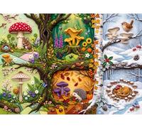 NiceGo Puzzle da 1000 pezzi per adulti - Foresta incantata delle quattro stagioni | stravagante feltro arte funghi, riccio e fauna selvatica | 69,8 x 50 cm | Cottagecore Nature Gift