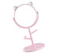 NiceJoy Specchio per il trucco a forma di orecchie da gatto carino, specchio cosmetico da tavolo girevole a 360 gradi con vassoio portaoggetti, per regali per ragazze in bagno o camera da letto, rosa