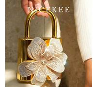 Nicekee Borsa a tracolla alla moda ed elegante con forma di lucchetto imitato, design con decorazione floreale, borsa a tracolla personalizzata di nicchia con temperamento elegante PMMA